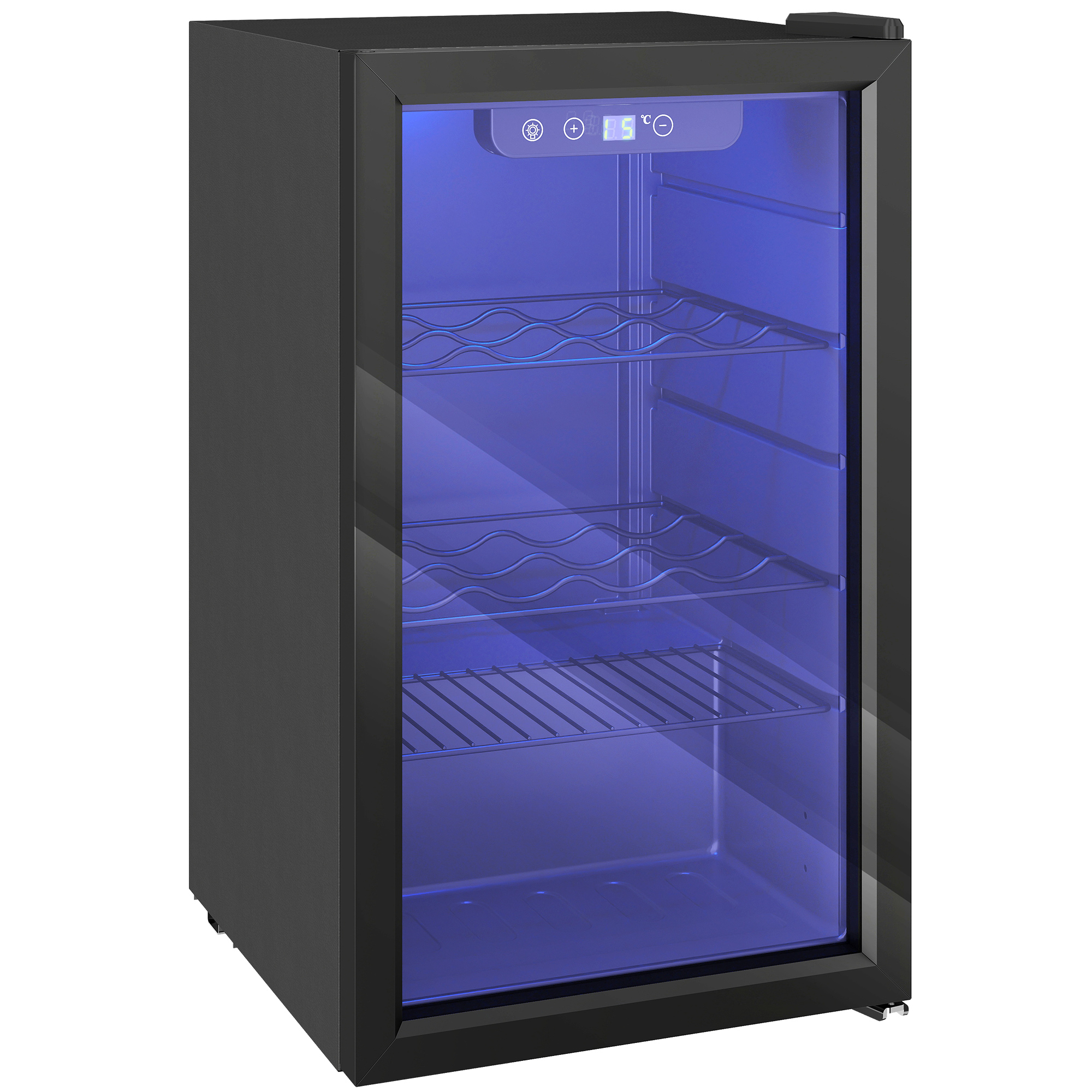 Weinkühlschrank 24 Flaschen, 68 Liter Kapazität, 4–16 °C Standgerät für Getränke, Bier und Wein mit Glas-Tür, Schwarz