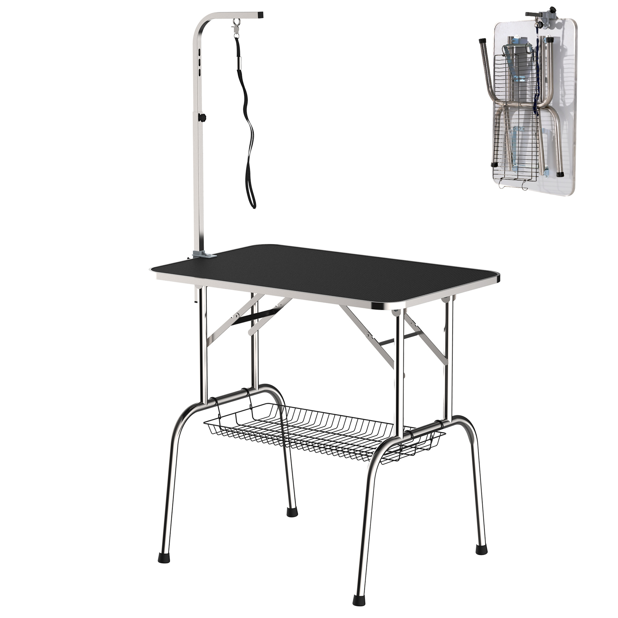 Trimmtisch Tierpflegetisch Schertisch mit Korb Hundepflegetisch klappbar Hundefriseurtisch Hunde Badetisch höhenverstellbar Edelstahl Schwarz Trimmtisch Tierpflegetisch Schertisch mit Korb Hundepflegetisch klappbar Hundefriseurtisch Hunde Badetisch höhenverstellbar Edelstahl Schwarz