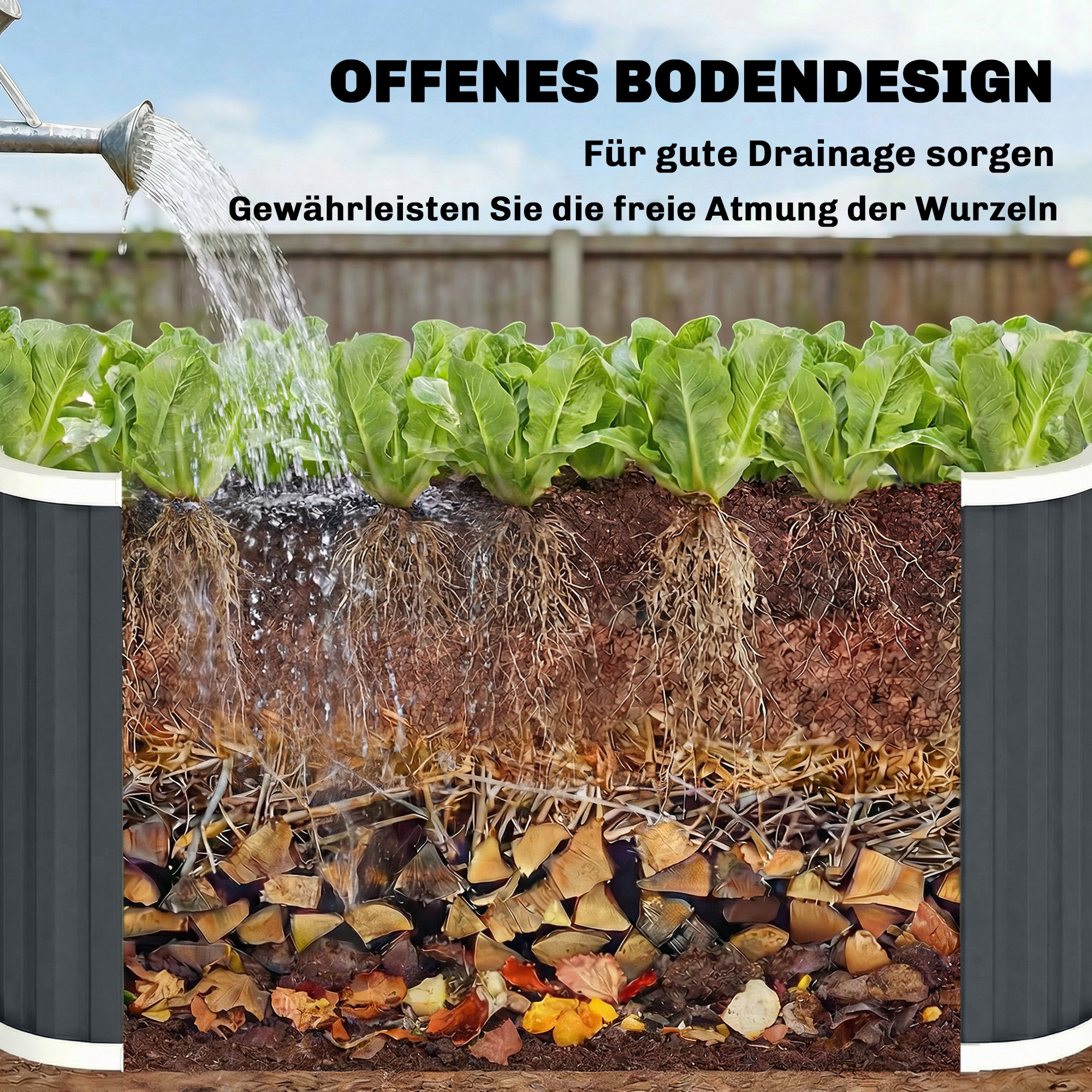 Hochbeet Metall 136 x 53 x 61 cm Tief Gartenbeet mit Schutzkanten Pflanzenetiketten Handschuhe Offenem Boden