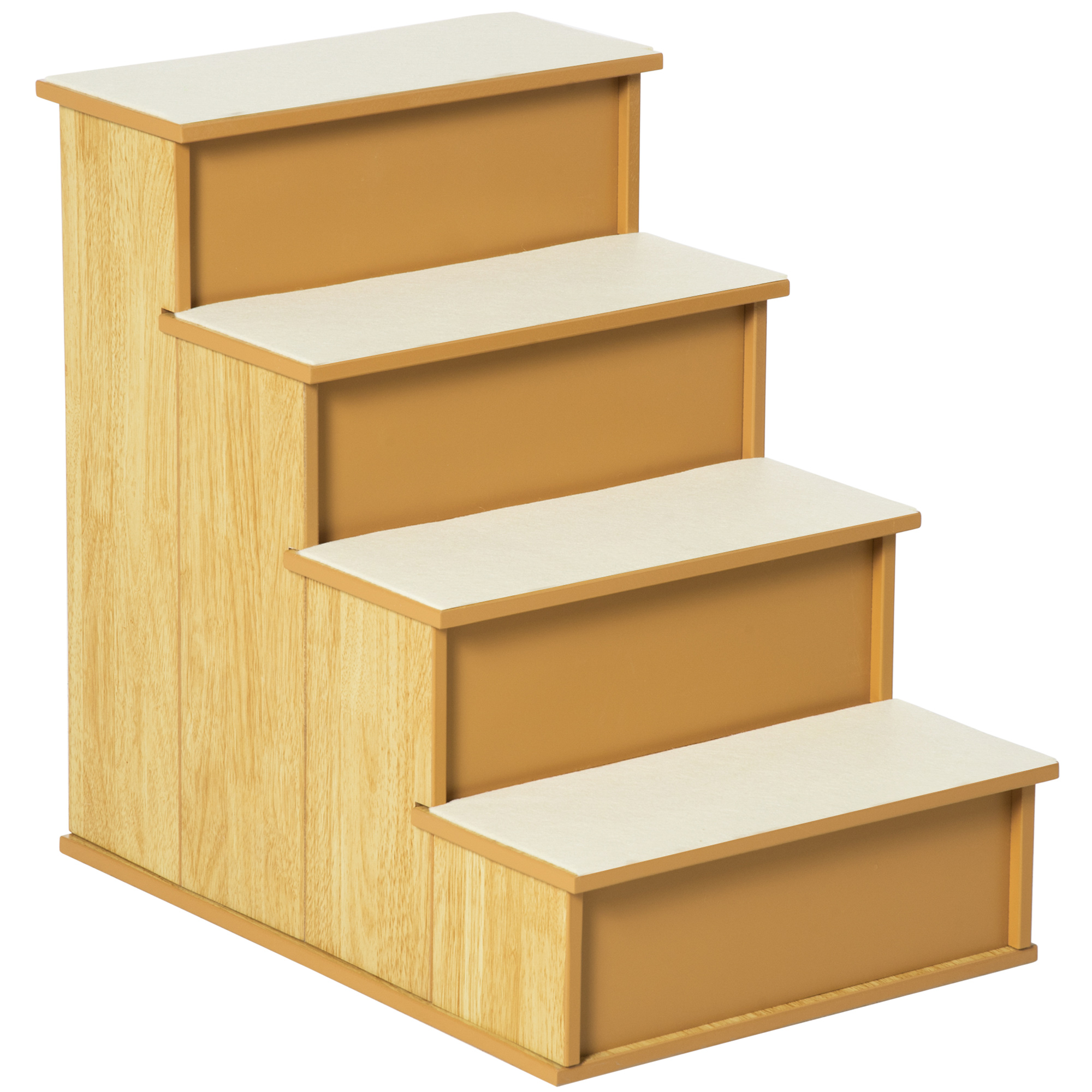 Haustiertreppe, für Hunde/Katzen, 4-stufig, Kurzplüsch, bis 30 kg, 40 x 59 x 54,2 cm, Natur