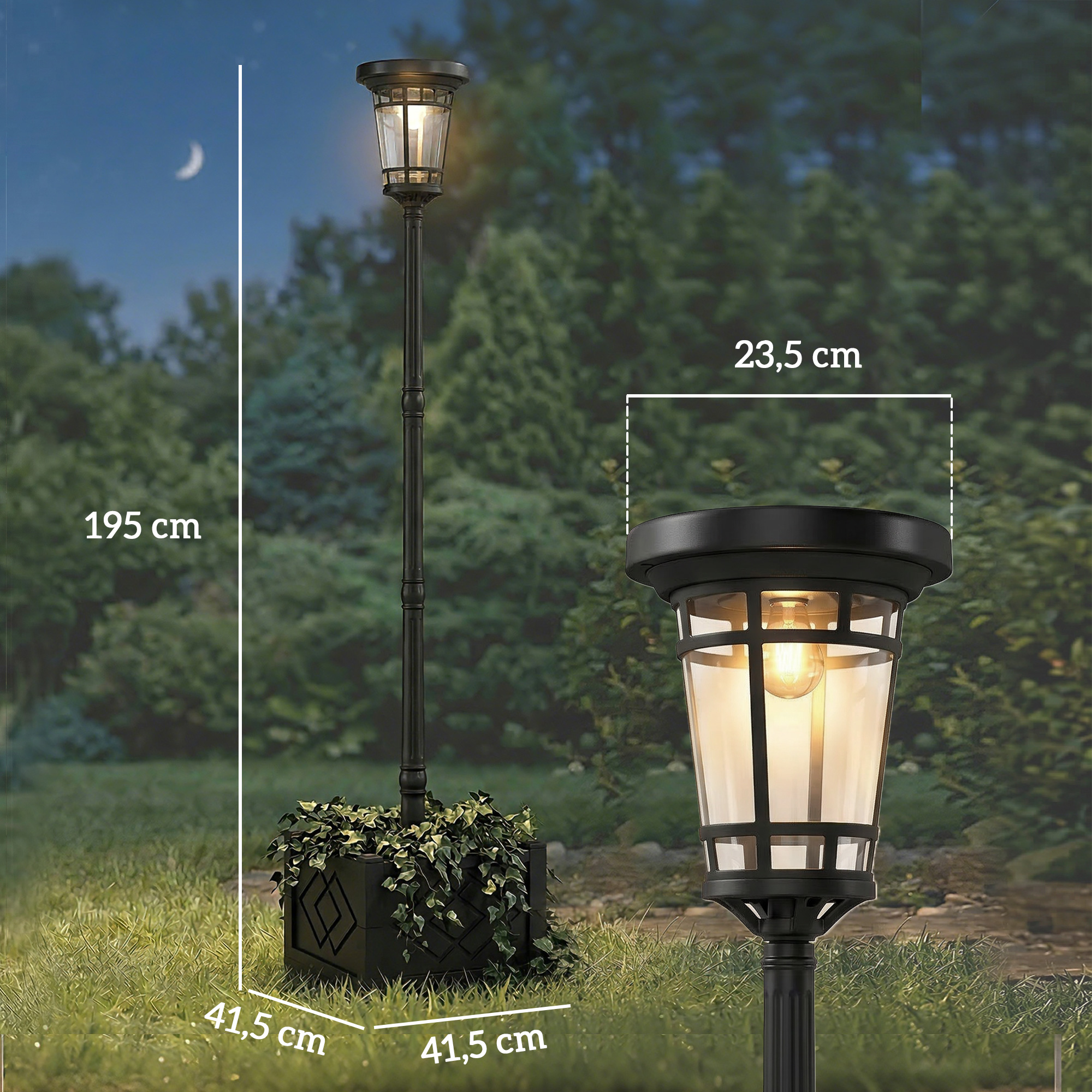 Solar Laterne Stehleuchte mit Blumentopf 195cm Außen Gartenlaterne mit 2 Helligkeitsstufen Lichtsteuerung Schalter IP44