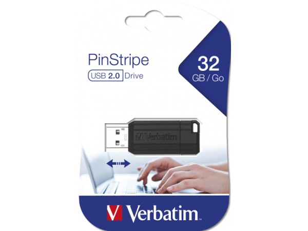 USB FlashDrive 32GB Verbatim PinStripe (Schwarz/Black) 49064