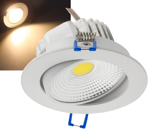 LED-Einbauleuchte "COB-7", 7W, 550lm / 3000K, 75°, Ø109xT47mm, Rahmen weiß