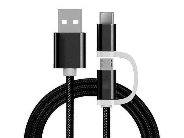 Ladekabel USB-A MicroUSB & USB-C | 1m | schwarz