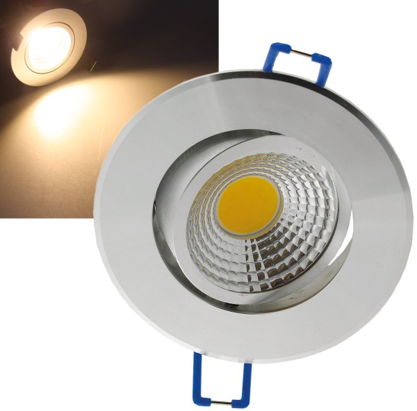 LED-Einbauleuchte "COB-3", 3W, 250lm / ALU, 3000K, 95°, Ø85xT47mm, Rahmen chrom