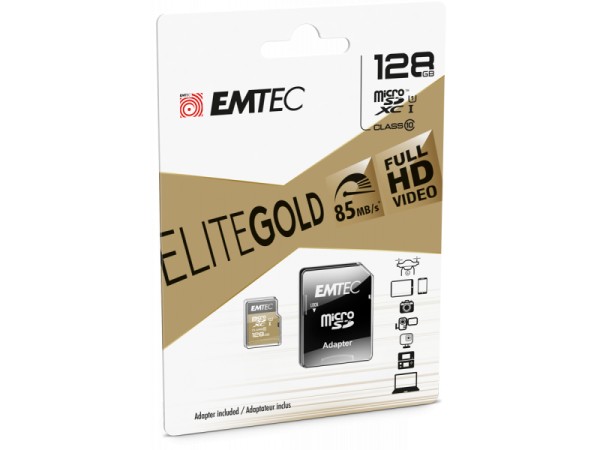 MicroSDXC 256GB EMTEC +Adapter CL10 EliteGold UHS-I 85MB/s Blister