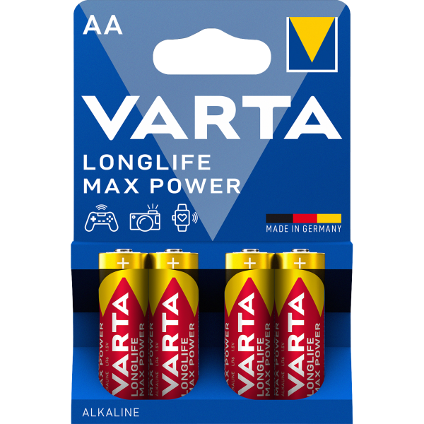 Mignon-Batterie VARTA ''Longlife Max Power'' Alkaline, Typ AA, LR06, 1,5V, 4-Pack