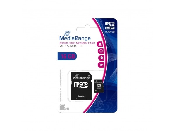 MediaRange MicroSD Card 16GB Cl.10 w/Adap. MR958