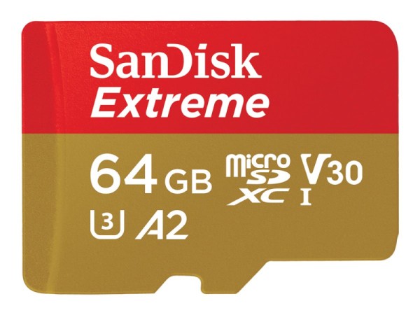 SanDisk Extreme MicroSDXC 64 GB Adapter CL10 UHS-I U3 SDSQXAH-064G-GN6AA