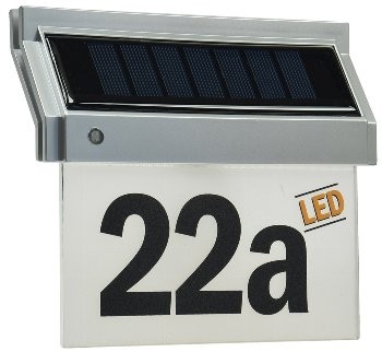 Solar Hausnummernleuchte mit LED - 18x16x5cm, incl. Zahlen-/Buchstabensatz