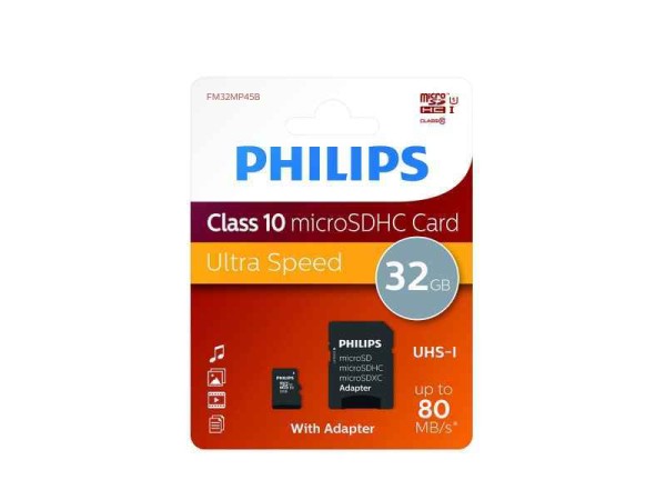 Philips MicroSDHC 32GB CL10 80mb/s UHS-I +Adapter Retail