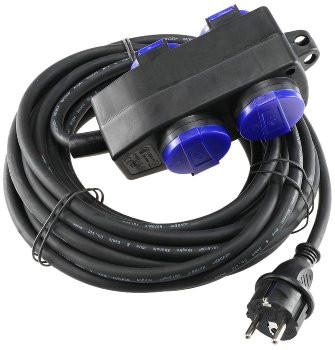 Werkstatt-Steckdose, 4-fach, 10m Kabel - IP44, mit Aufhänger, H07RN-F 3G1,5mm²