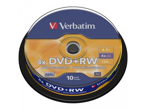 DVD+RW 4.7GB Verbatim 4x 10er Cakebox 43488