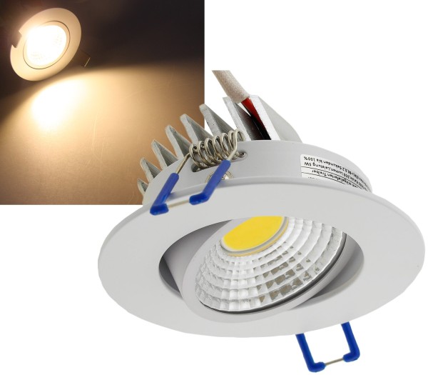 LED-Einbauleuchte "COB-5", 5W, 420lm / ALU, 3000K, 95°, Ø85xT47mm, Rahmen weiß