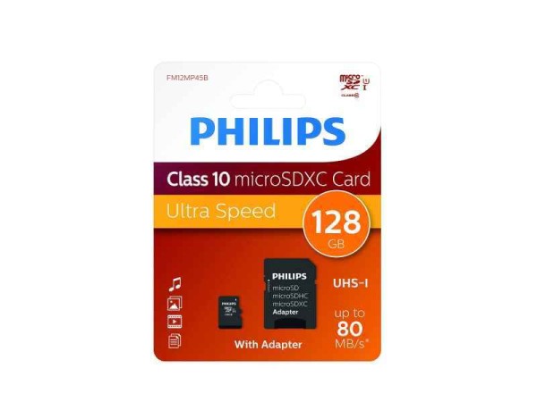 Philips MicroSDXC 128GB CL10 80mb/s UHS-I +Adapter Retail