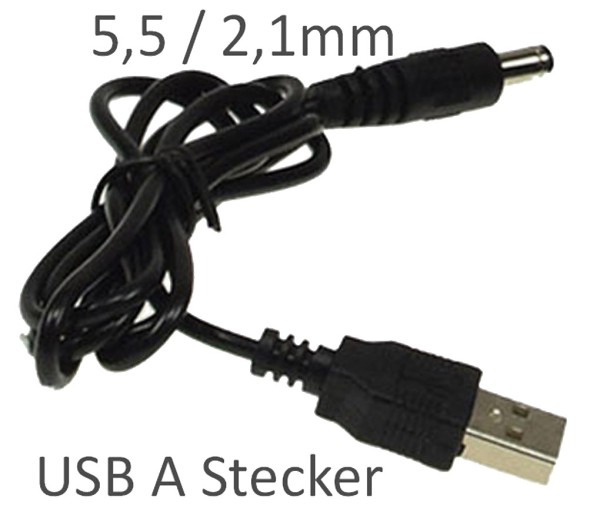 Anschlusskabel USB auf Hohlstecker, 1m / USB A auf 5,5 / 2,1mm