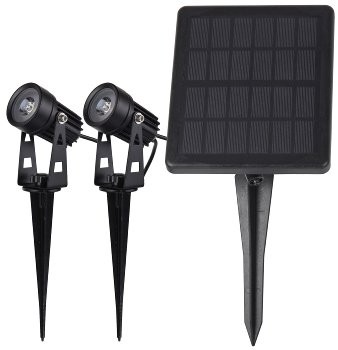 Gartenstrahler Set Solar mit 2 Spots - Solarzelle, Erdspieß, 3000k, IP65