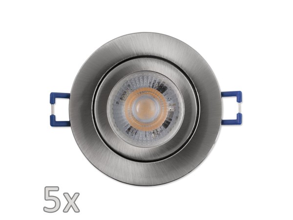 Einbauleuchten-Set McShine, 5xRahmen, 5xLED-Modul, 5W, 400lm, 230V, Edelstahl