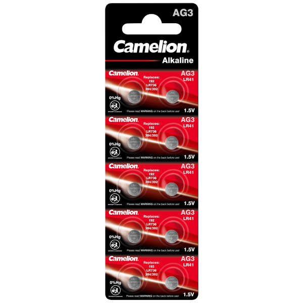 Knopfzelle CAMELION, AG3, 1,5V, Alkaline, 10er-Blister