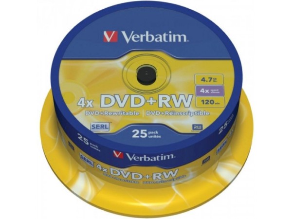 DVD+RW 4.7GB Verbatim 4x 25er Cakebox 43489