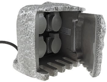 Gartensteckdose "Stone", 4-fach - 250V/16A, IP44, inkl. 5m Zuleitung