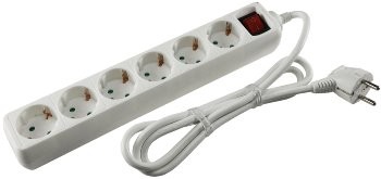 Schutzkontakt-Steckdosenleiste 6-fach - 3600W, 1,4mKabel, mit Schalter, weiß