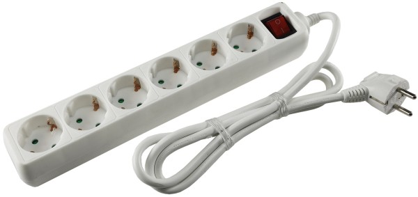 Schutzkontakt-Steckdosenleiste 6-fach / 3600W, 1,4mKabel, mit Schalter, weiß