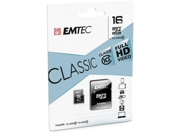 MicroSDHC 16GB EMTEC +Adapter CL10 CLASSIC Blister