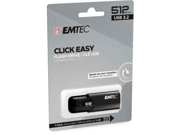 USB FlashDrive 512GB EMTEC B110 Click Easy (Schwarz) USB 3.2 (20MB/s)