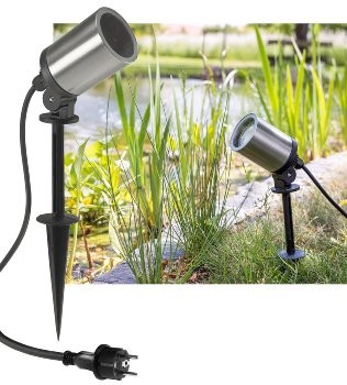 Gartenleuchte "CT-GS22" Edelstahl - 230V, 1,5m Kabel+Erdspieß, GU10 Fassung