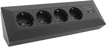 4-fach Steckdosenblock + 2x USB, schwarz