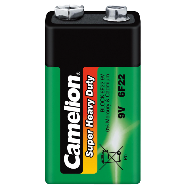 Block-Batterie CAMELION Super Heavy Duty 9V, Typ 6F22, 1er-Shrink