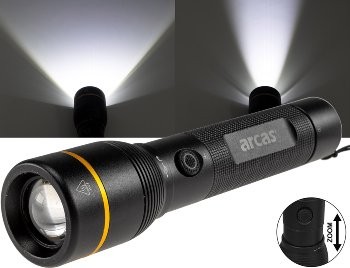 LED-Taschenlampe ARCAS mit Akku 10W - 1000lm, Zoom, Powerbankfunktion