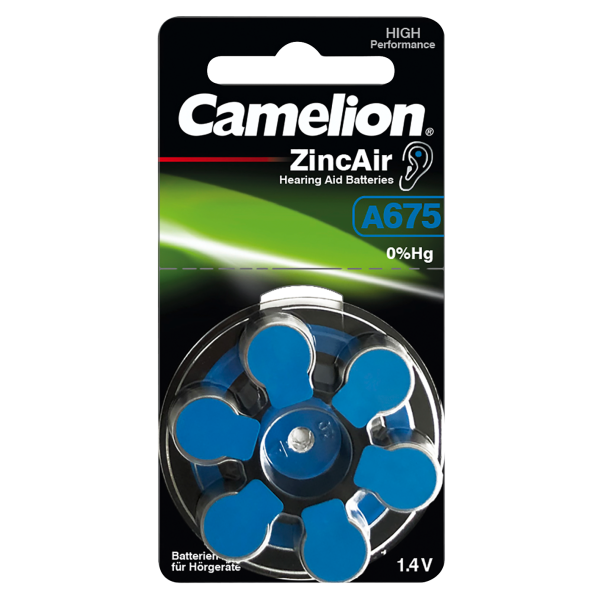 Knopfzelle CAMELION, A675, Zink-Luft, 6er-Blister