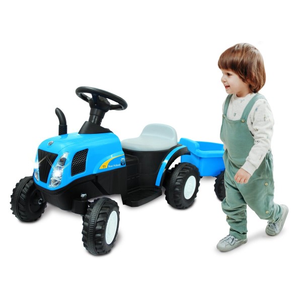 Elektro Kinderfahrzeug Traktor New Holland mit Anhänger blau 6V