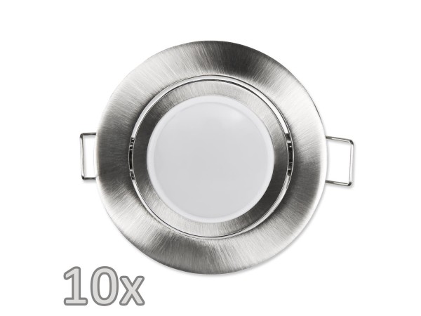 Einbauleuchten-Set McShine, 10xRahmen, 10xLED-Modul, 7W, 608lm, 230V, Edelstahl