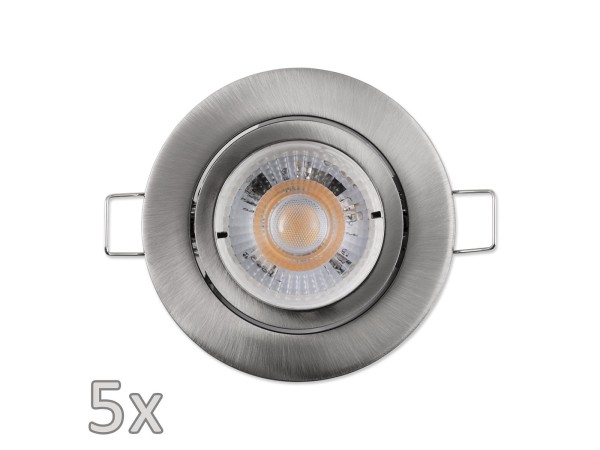 Einbauleuchten-Set McShine, 5xRahmen, 5xLED-Modul, 5W, 400lm, 230V, Edelstahl