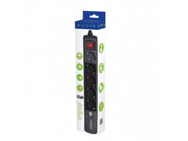 EnerGenie 5-fach Steckdosenleiste mit integriertem USB-Ladegerät SPG5-U2-5