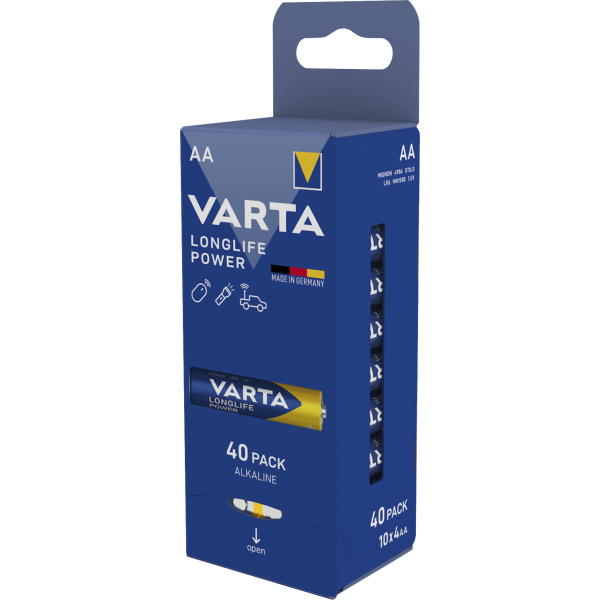 Mignon-Batterie VARTA ''Longlife Power'' Alkaline, Typ AA, LR06, 1,5V, 40er Pack