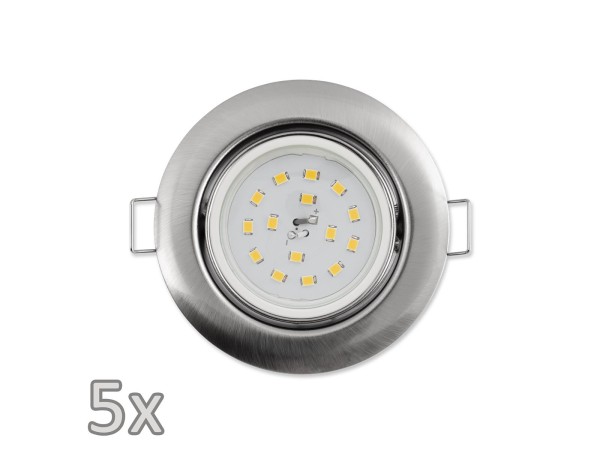 Einbauleuchten-Set McShine, 5xRahmen, 5xLED-Strahler, 5W, 400lm, 230V, Edelstahl