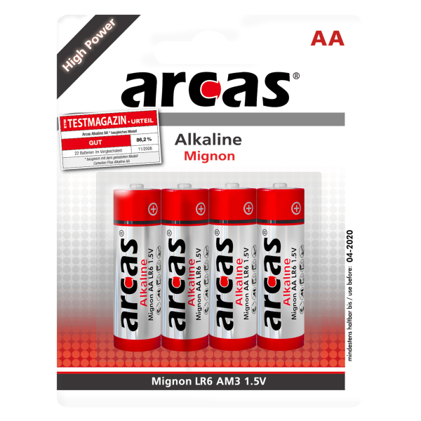 Mignon-Batterie Alkaline 1,5V, Typ AA/LR6, 4er-Pack