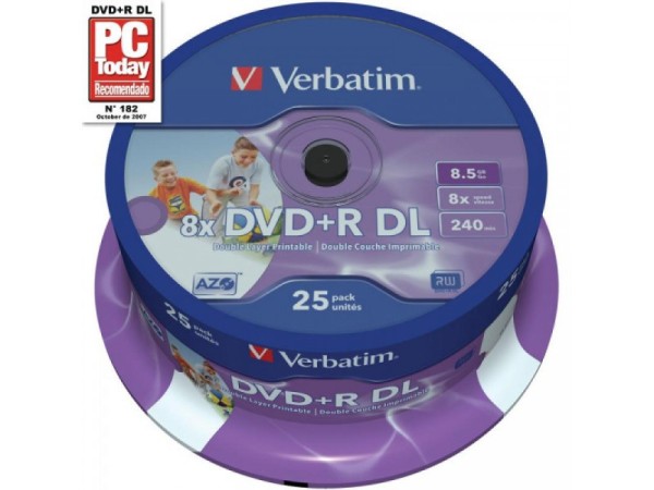 DVD+R 8.5GB Verbatim 8x DL IW FS 25 CB 43667