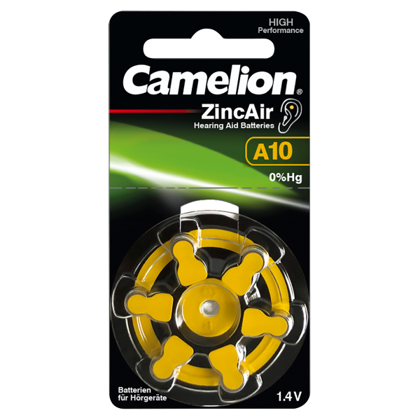 Knopfzelle CAMELION, A10, Zink-Luft, 6er-Blister