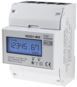 Drehstromzähler MID geeicht - 3-phasig 10A, 230/400V, 4TE, digital LCD