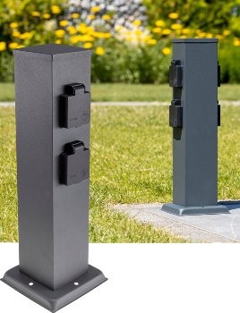 Steckdosensäule 4-fach, IP44, Anthrazit - 250V~/ 16A, 13x13x40cm