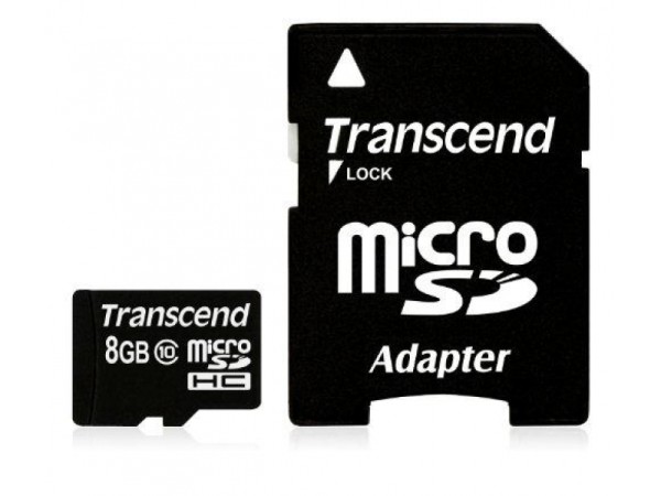 Transcend MicroSD/SDHC Card 8GB Cl.10 w/Adap. TS8GUSDHC10