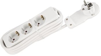 Schutzkontakt-Steckdosenleiste 3-fach - 3600W, 2m Kabel, weiß, Flachstecker