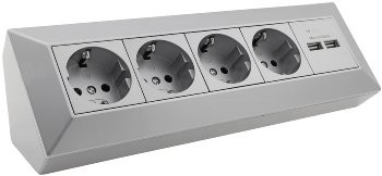 4-fach Steckdosenblock + 2x USB, silber - 250V~/ 16A, Aufbaumontage, USB 3,1A