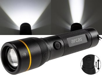 LED-Taschenlampe ARCAS mit Akku 20W - 2000lm, Zoom, Powerbankfunktion