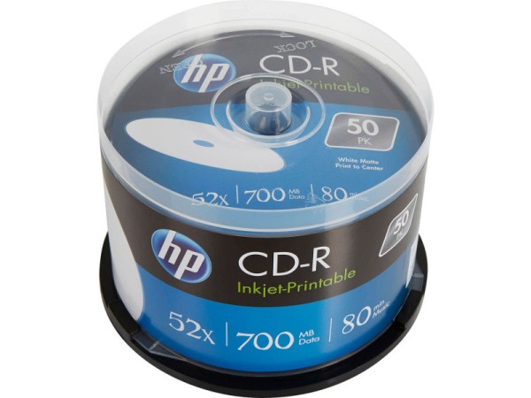 HP CD-R 80Min/700MB/52x Cakebox (50 Disc) Printable Surface CRE00017WIP